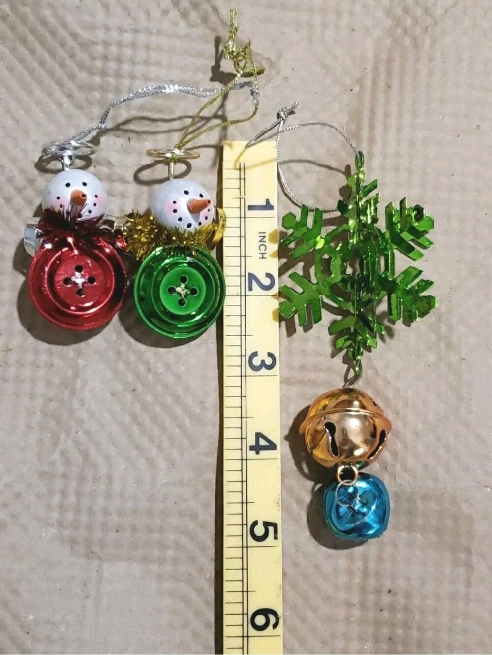 Christmas Ornaments Snowman Angel Snowflake Bells Set Of 3 Metal